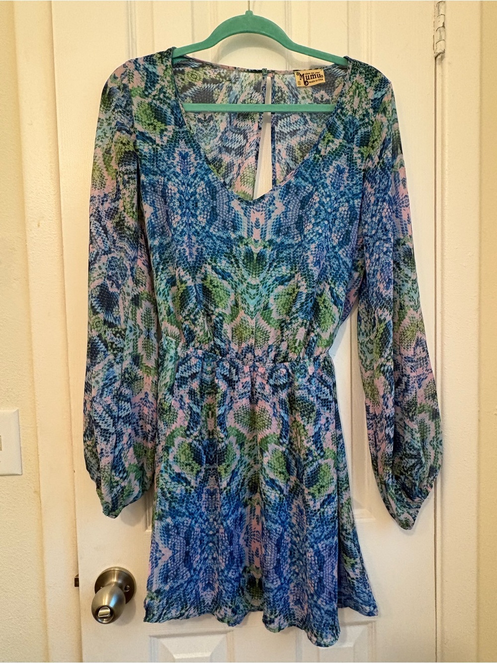 Show Me Your MuMu Blue, Green & Pink Snake Printed Long Sleeve Dress